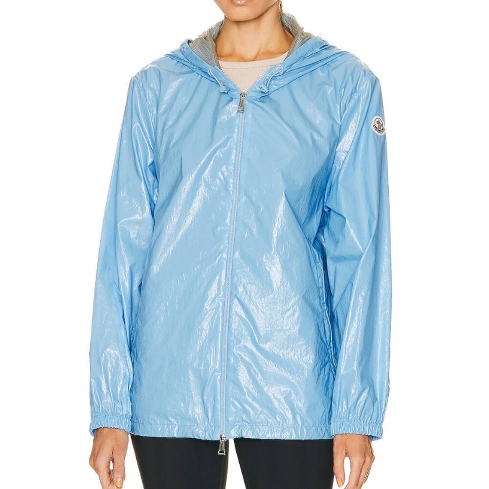 Moncler Wuisse Rain Jacket Hooded Coated Cotton Blend XXL Light Baby Blue